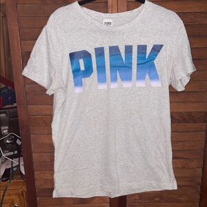 PINK Victoria's Secret Gray Short Sleeve T-Shirt with Blue Logo